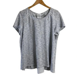 Lane Bryant Striped Top 18 20 Lace Up Back Short Sleeves Cotton Blend Pullover